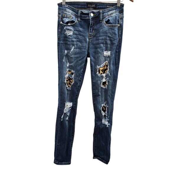 Judy Blue Jeans Womens Size 27 Blue Denim Skinny Distressed Ripped Cheetah - Picture 4 of 10
